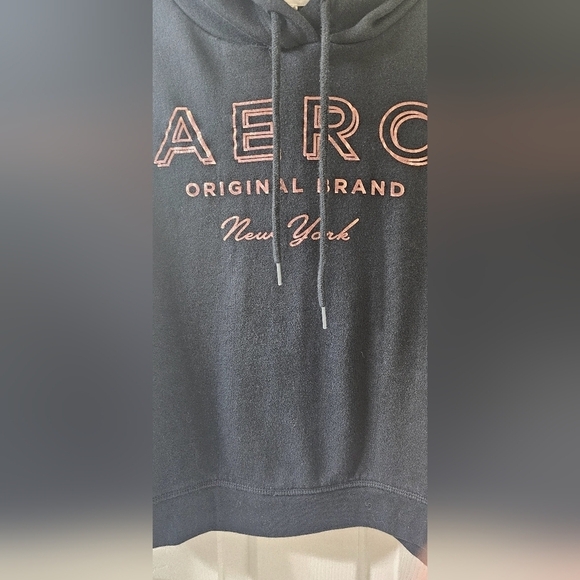 Aeropostale Women's Black Hoodie Sweatshirt, rose gold foil lettering XL - Picture 3 of 6
